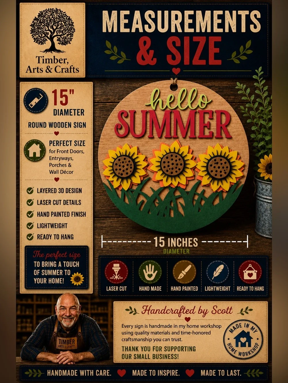 Hello Sunflower Summer Wall Decor